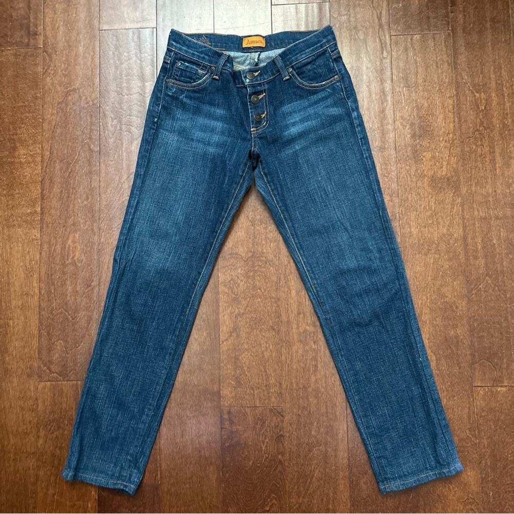 James Women’s Classic Blue Denim Jeans with Button Fly, Size 28